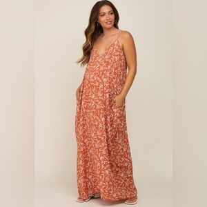 Pinkblush oversized flowy leaf print maxi dress with pockets nwot